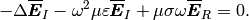 -\Delta \overline{\pmb{E}}_I - \omega^2 \mu \varepsilon \overline{\pmb{E}}_I
+ \mu \sigma \omega \overline{\pmb{E}}_R = 0.