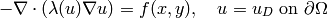 -\nabla \cdot (\lambda(u)\nabla u) = f(x,y), \ \ \ u = u_D \ \mbox{on}\ \partial \Omega