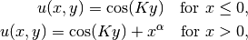 u(x,y) = \cos(Ky)\ \ \ \mbox{for}\ x \le 0,\\
u(x,y) = \cos(Ky) + x^{\alpha}\ \ \ \mbox{for}\ x > 0,